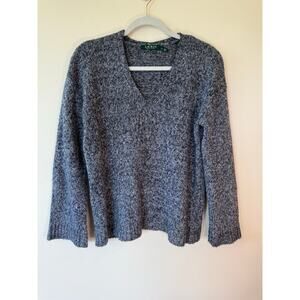 Lauren Ralph Lauren Womens Layered Cotton-Blend Sweater Black/Cream Size M